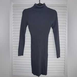 Fashion Nova dusty blue ribbed turtleneck sweater dress